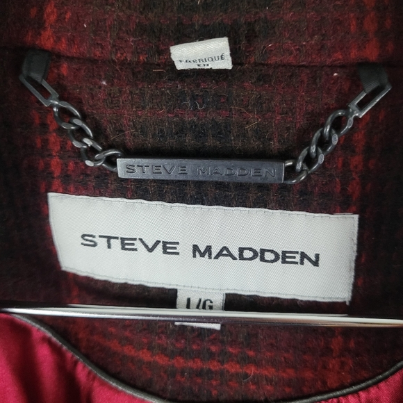 STEVE MADDEN | wool blend double breasted plaid pleated back peacoat - Picture 7 of 9